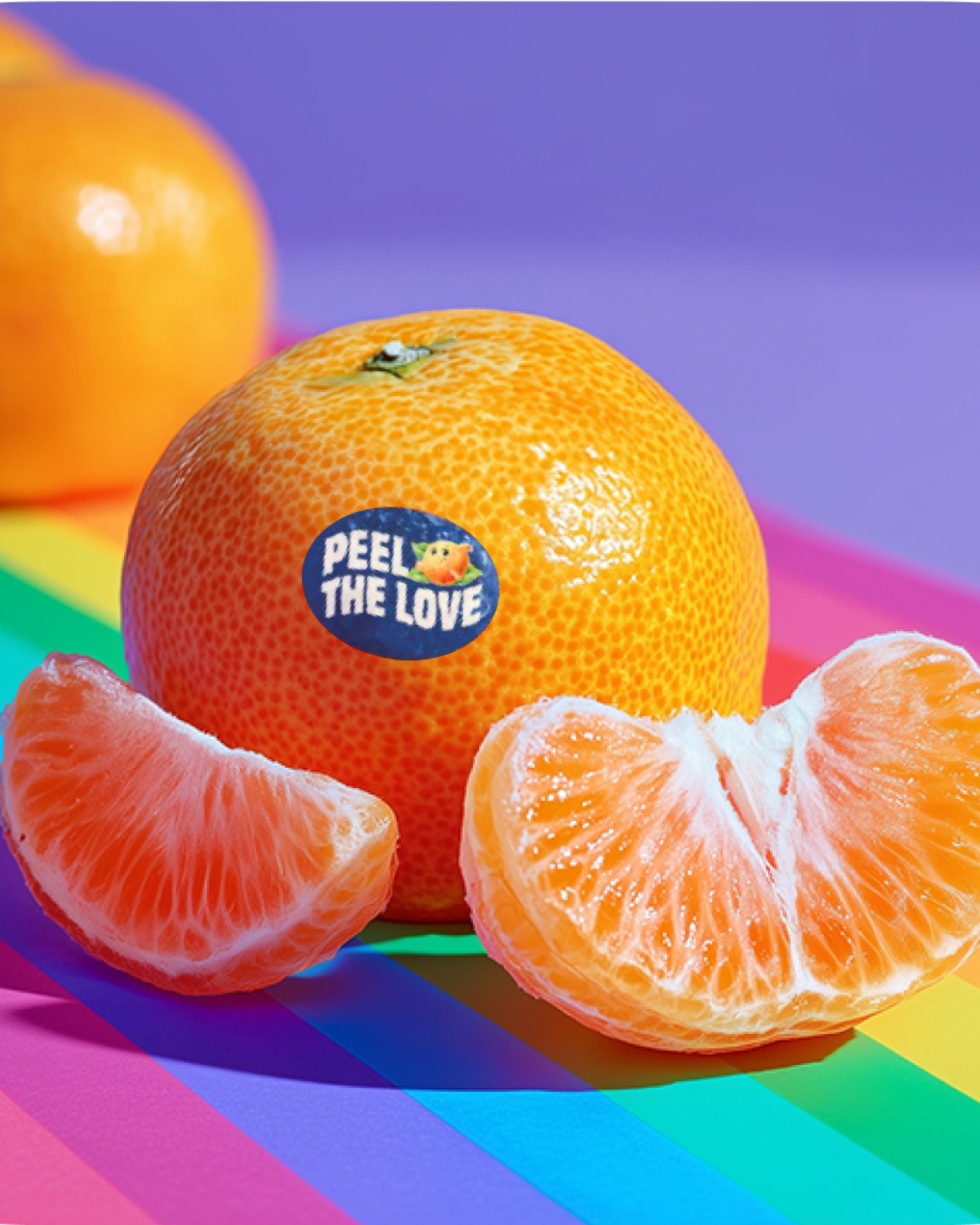 Cuties clementines on a rainbow background